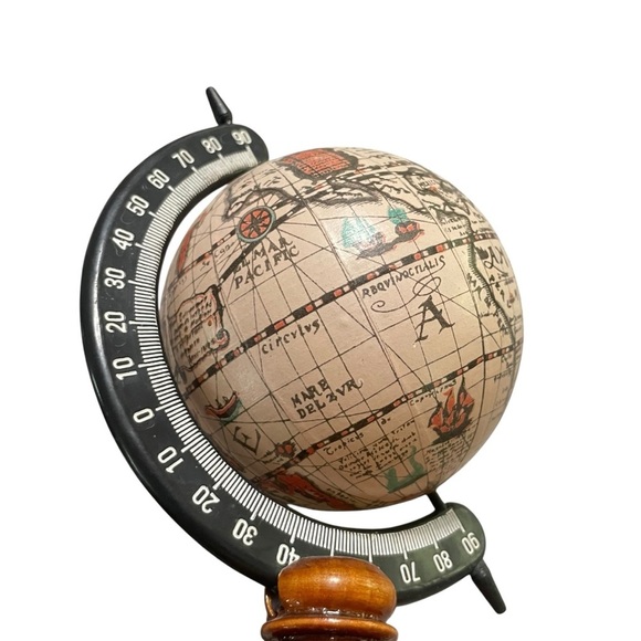 Vintage MCM Old World Globe Desktop Pen Holder Stand w/ Pen Holder - Picture 6 of 8